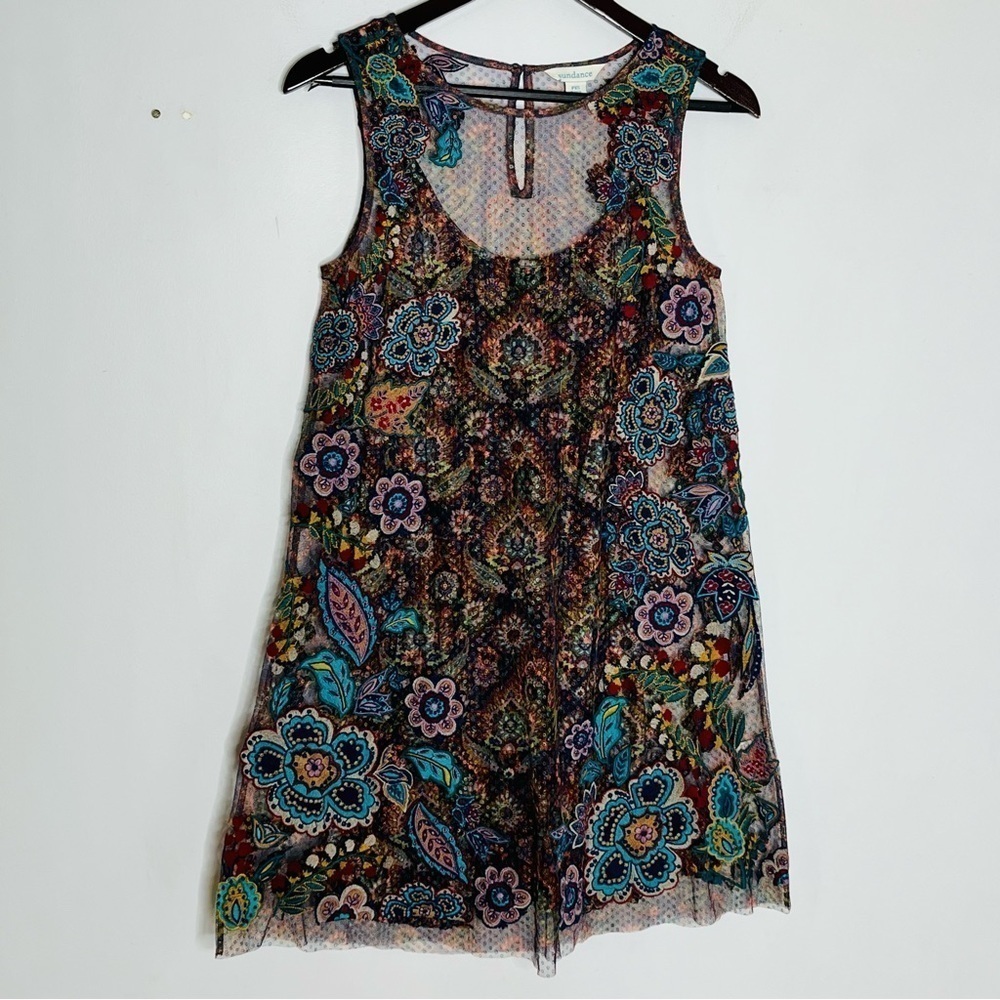 Sundance Petite XS Embroidered Two Piece Mesh Tunic Mini Dress Floral